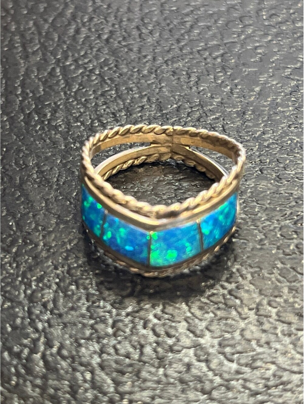 Navajo handmade inlay cluster opal sterling silver inlay ring size 8